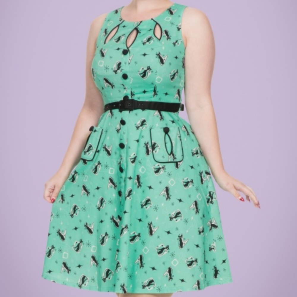 Voodoo Vixen Mint Green Skater Dress with Black Accents